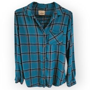Harlow Plaid Button Down Flannel Shirt, Medium, Blue